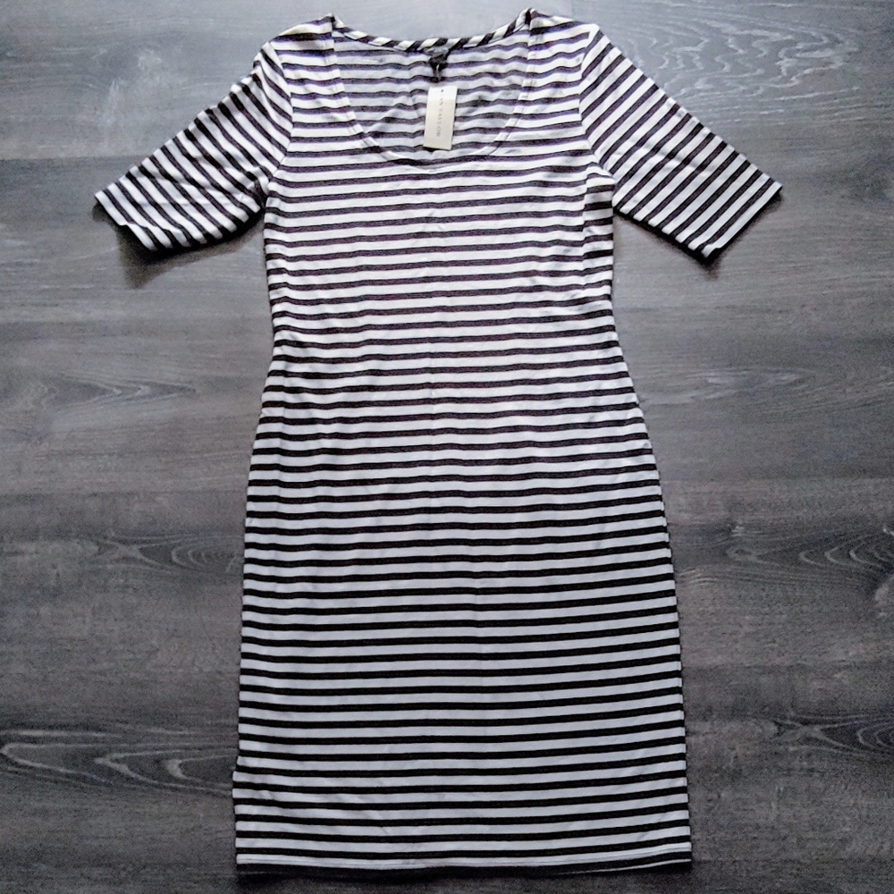 NWT Ann Taylor black and white horizontal stripe dress